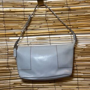 Light Gray Leather Shoulder Bag with Subtle Stitching